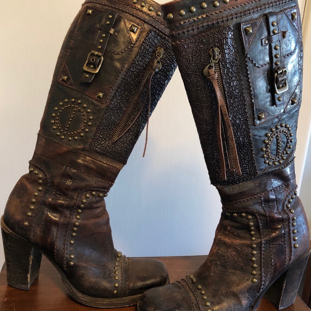 Aldo Distressed Studded Leather Boots